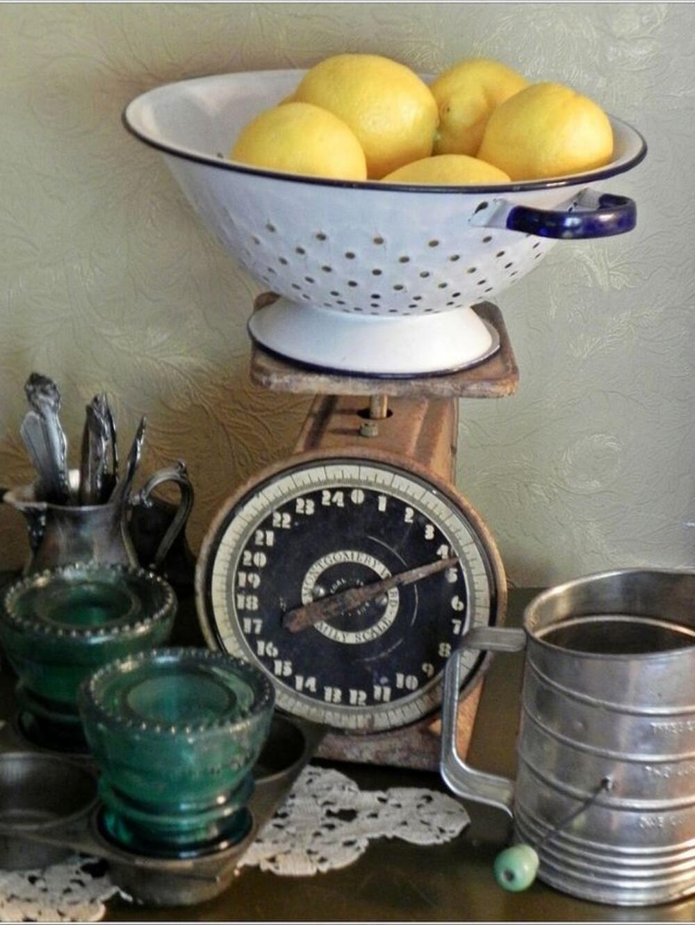 Vintage French Enamelware Strainer&Plate